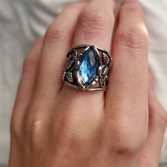 New 925 Silver Marquise Blue Sapphire Wedding Ring - Picture 8 of 9